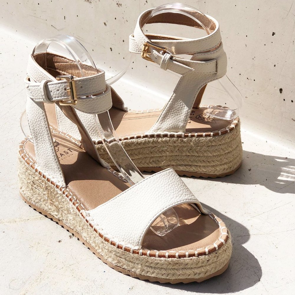 NEW Off White Ivory Ankle Wrap Lace Up Buckle Platform Espadrille Sandals Shoes